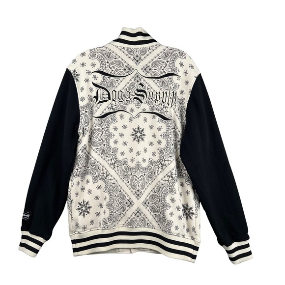 Dogg Supply by Snoop Dogg Varsity Jacket Black Beige Bandana Print Mens S - Picture 2 of 5